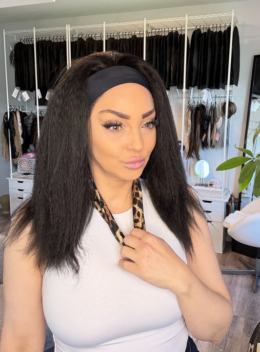 Espresso Texture | Kinky Yaki Headband Wig | 16” | Small Cap