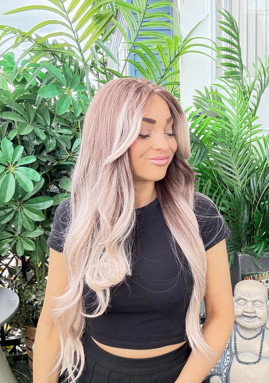 Grace – 13x6 Lace Front Wig | 30” | Creamy Blonde with Pink 13x6 Lace Front Wig image 1