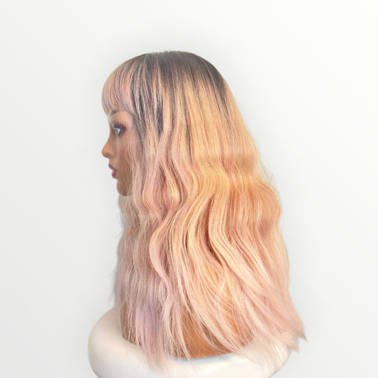 Style # 31 – Wig Vault | Closed Cap | 22” | Dark Pink Ombre with Bangs