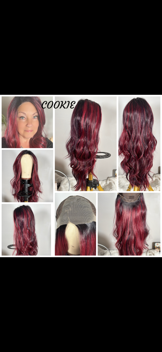 Style #28 Cookie - Wig Vault | 13x4 Lace Front | 30” | Burgundy Red with Purple & Black Highlights