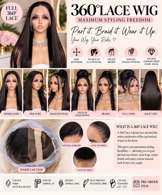 Noir Silk – Full Lace | 32” | Lisse Soie Noir Jais