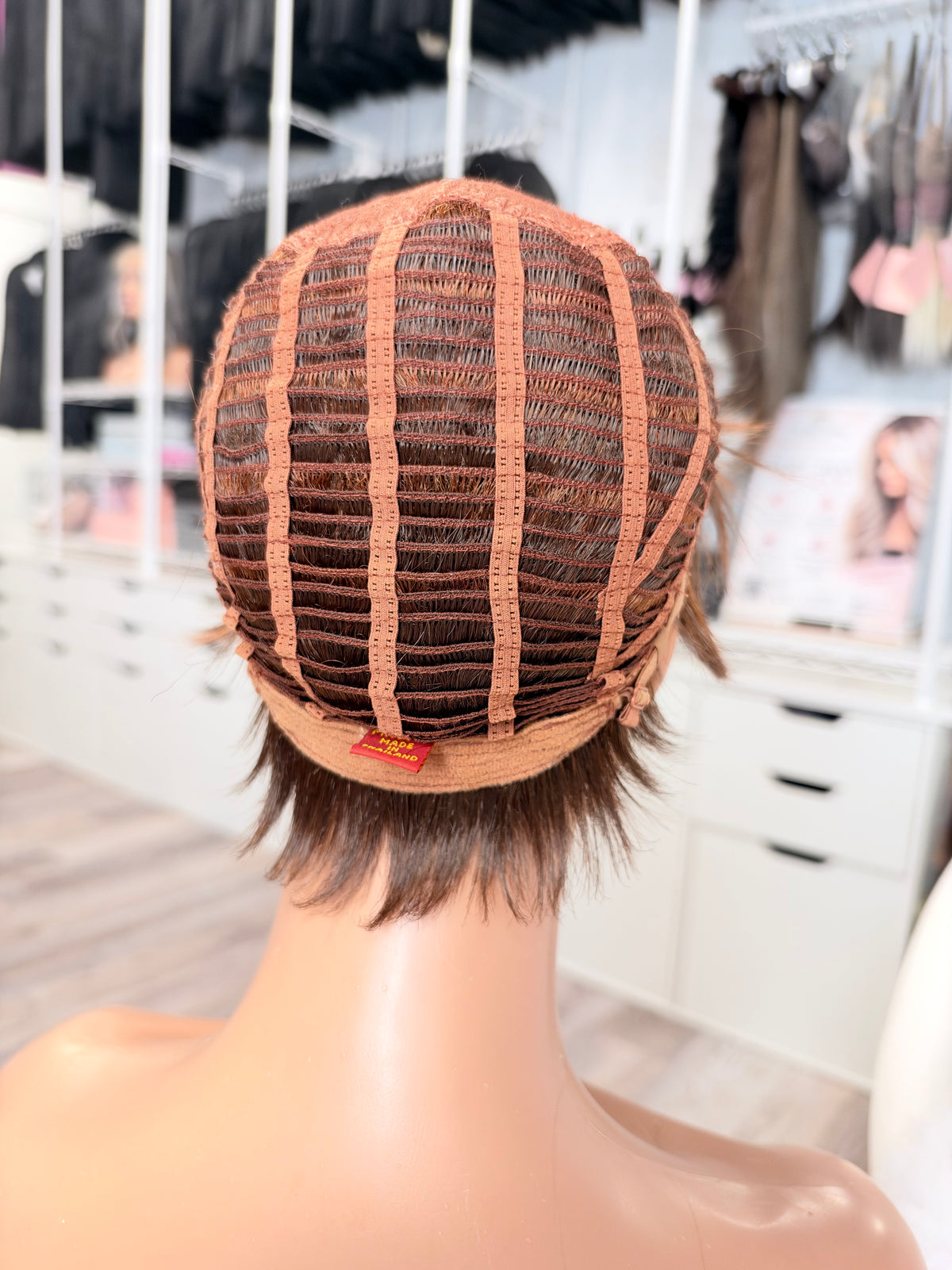 Wig Vault: “DG/ 17” - Short Brown Layered Pixie Bob with Copper Tones | Pre-Loved | Wigs Canada