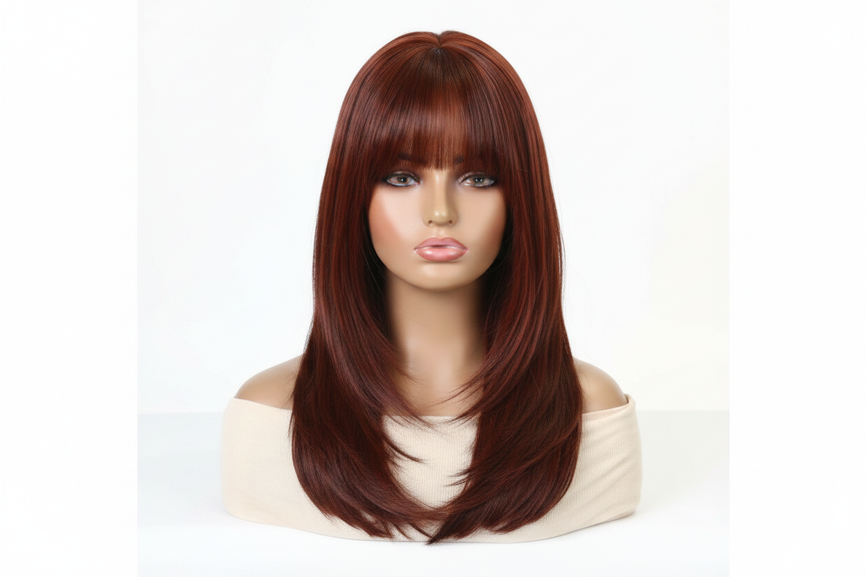 Long Auburn Wig with Full Bangs | SWLC1268-6BR22