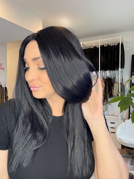 Midnight Mono | Blue-Black Monofilament Wig | 22” | Medium Cap