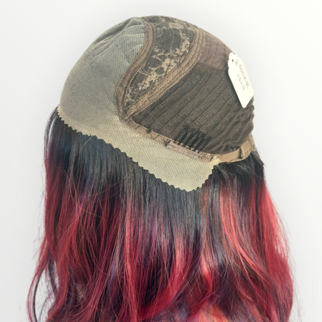 Style #28 Cookie - Wig Vault | 13x4 Lace Front | 30” | Burgundy Red with Purple & Black Highlights