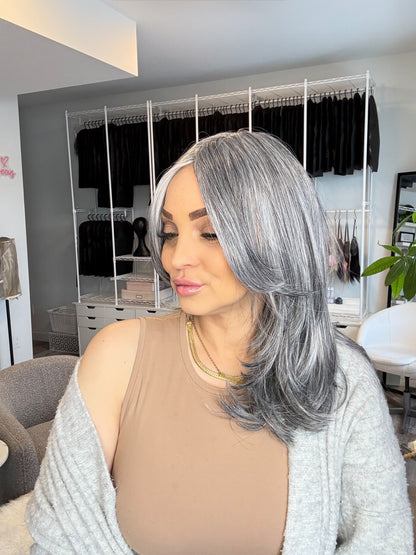 Slate- Monofilament Wig | 17” | Soft Charcoal Grey Blend