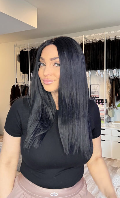 Midnight Mono | Blue-Black Monofilament Wig | 22” | Medium Cap