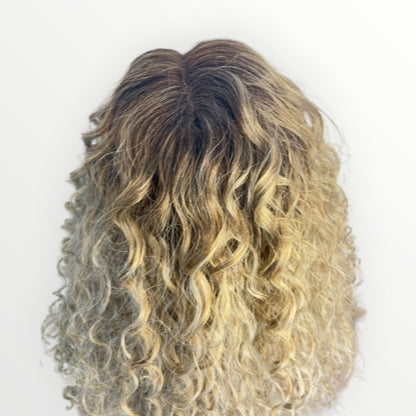 Style #33- Wig Vault | T-Part Lace | 26” | Blonde with Brown Roots Spiral Curl