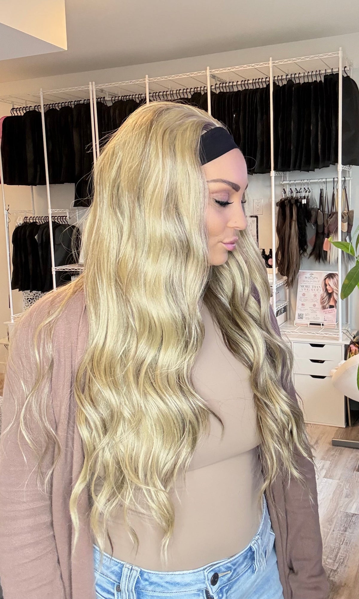 Jeanne 28–30” Blonde Wavy Headband Wig | One of One Wigs Canada