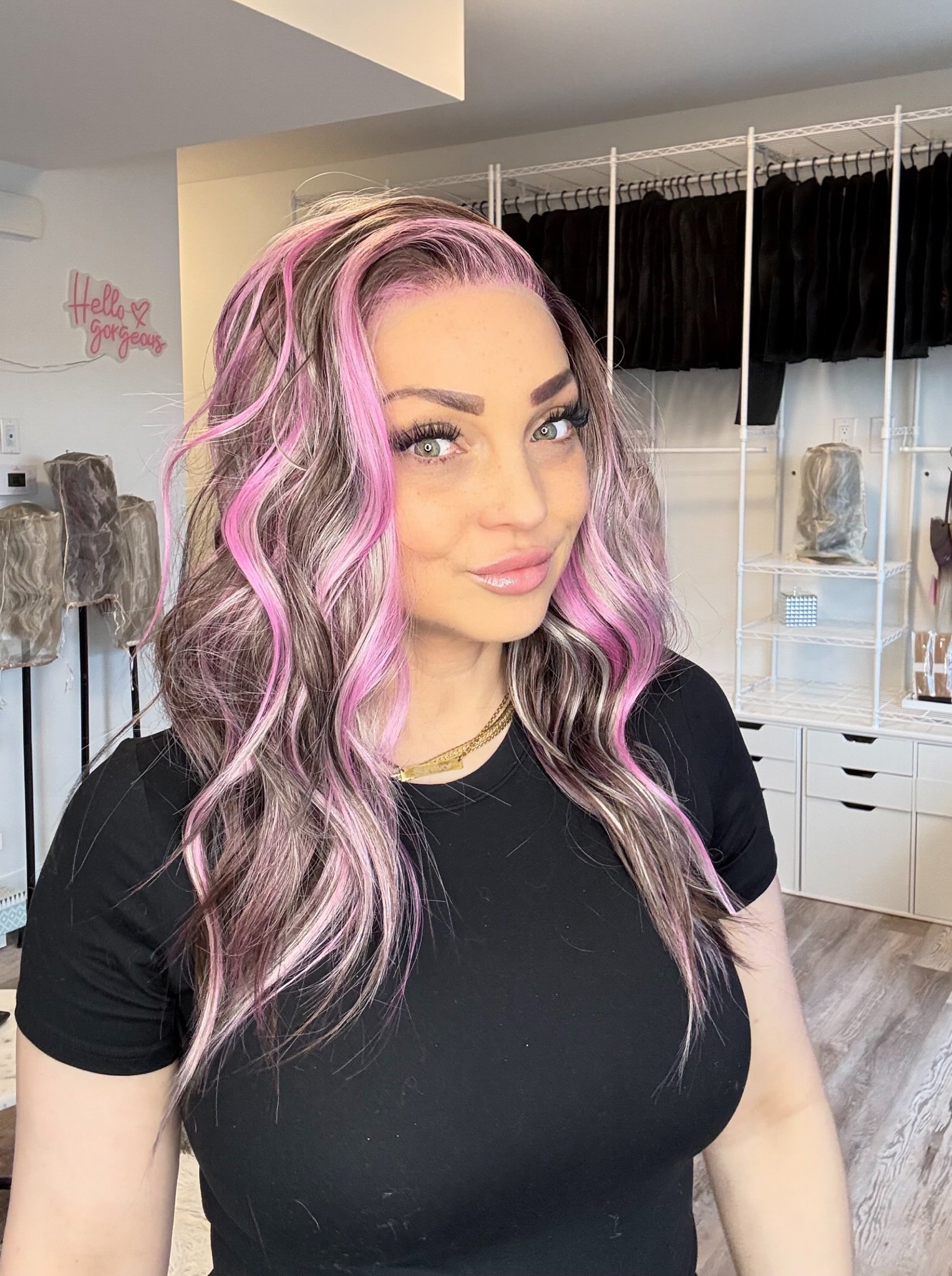 Neapolitan Ribbon Pink Highlight Wig | 13x4 Lace Front 22” | Brunette ...