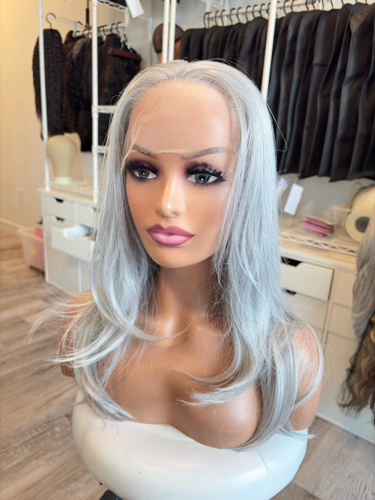 Daphne – 13x6 Transparent Swiss Lace Front Wig | 21” | Smoky Silver Grey Blend