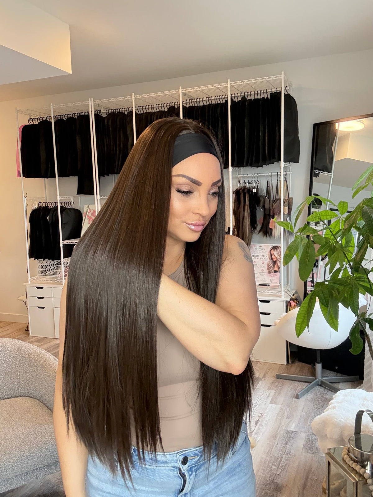 Tabitha 32” Brunette Headband Wig | One of One |Wigs Canada