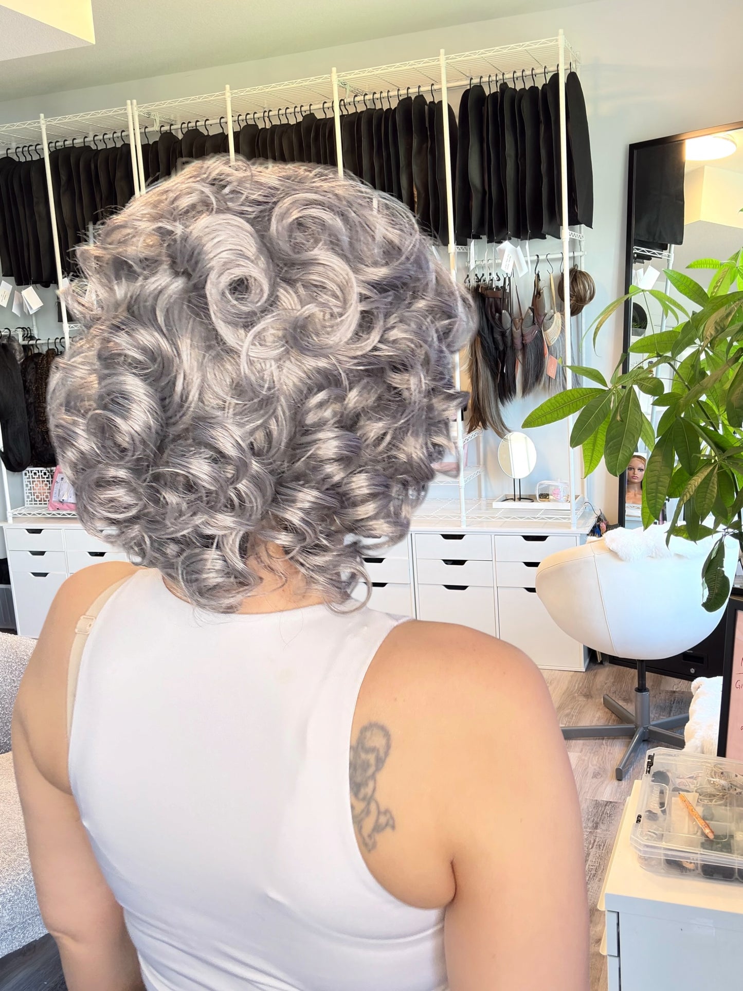 Josephine | Silver Grey Curly Lace Front Wig | 13x3 Transparent French Lace | Ready to Ship from Alberta Canada