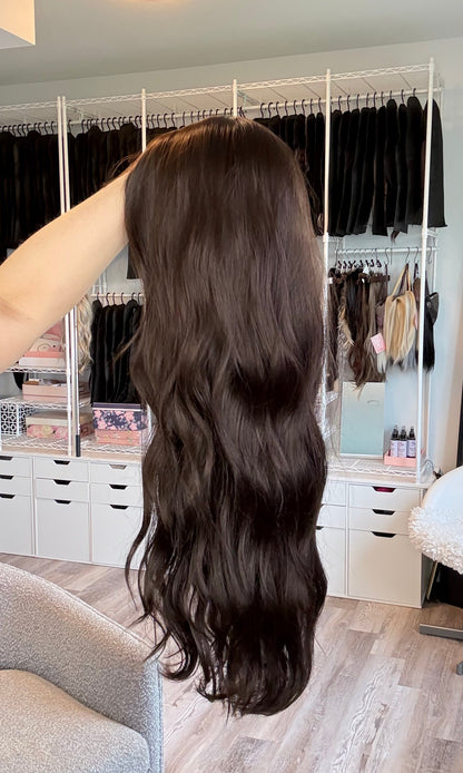 Megan Long Brunette Wig with Curtain Bangs | SWLC1296-2BR24