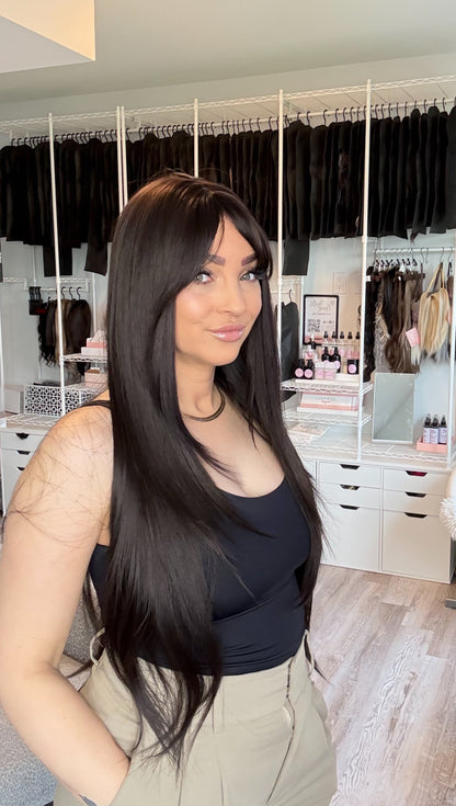Sally Long Dark brown Wig with Full Bangs | MV9172-1