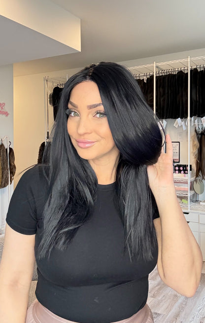 Midnight Mono | Blue-Black Monofilament Wig | 22” | Medium Cap
