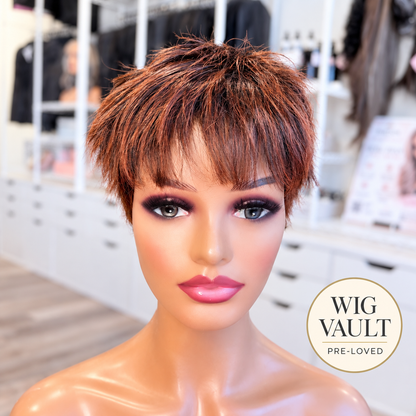 Wig Vault: “DG/ 13” - Short Brown Spiky Pixie with Copper Tones | Pre-Loved | Wigs Canada