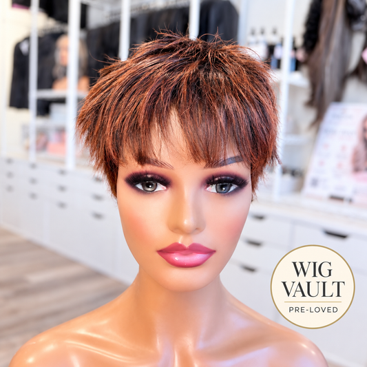 Wig Vault: “DG/ 13” - Short Brown Spiky Pixie with Copper Tones | Pre-Loved | Wigs Canada