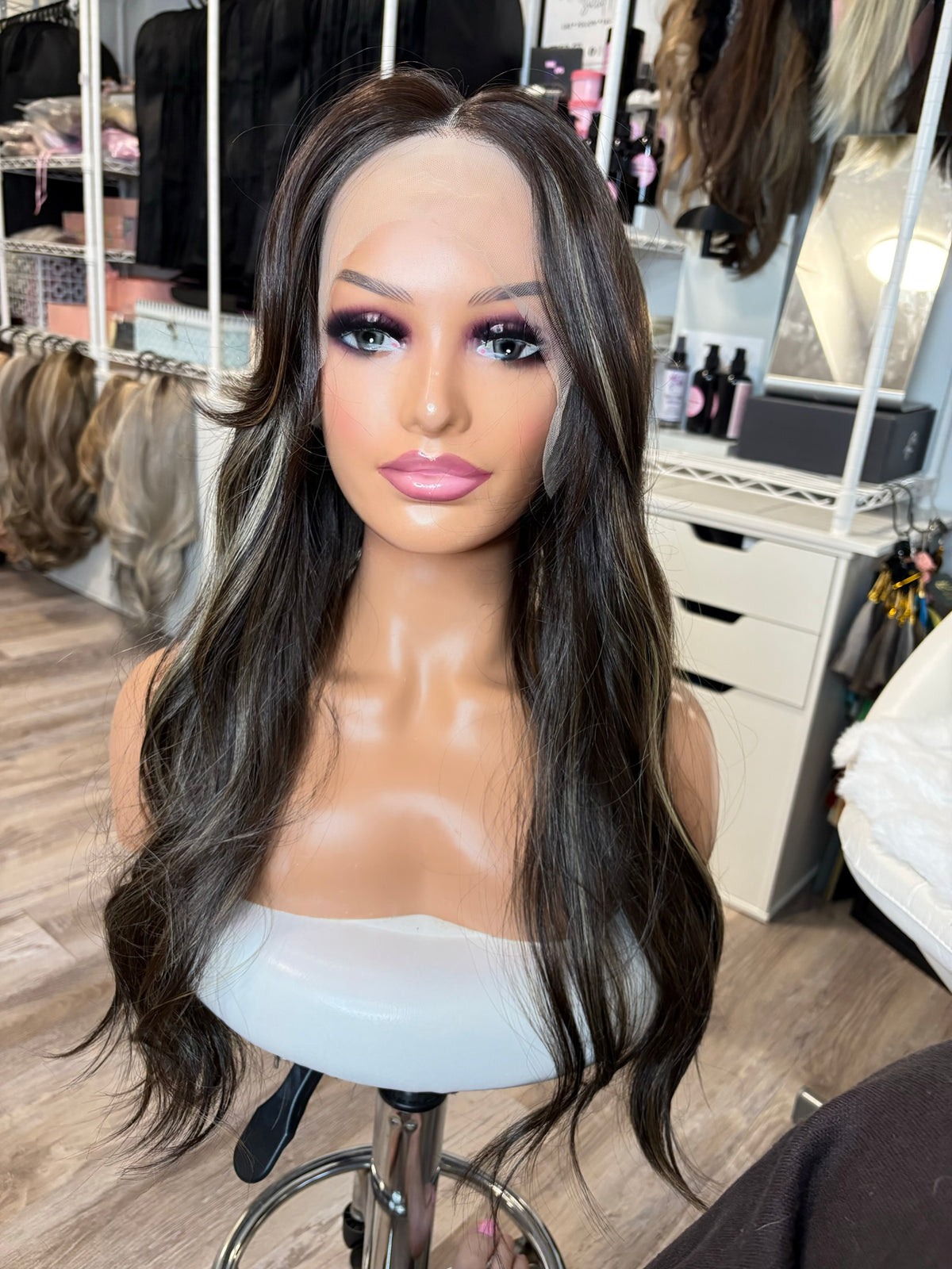 HF-30-1 | 27” Rich Brunette Highlighted 13×4 Lace Front Wig