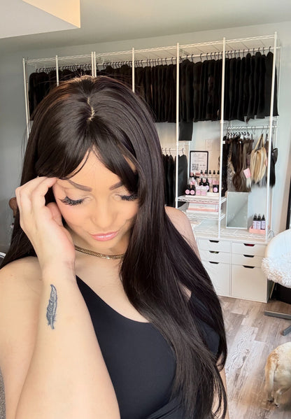 Sally Long Dark brown Wig with Full Bangs | MV9172-1