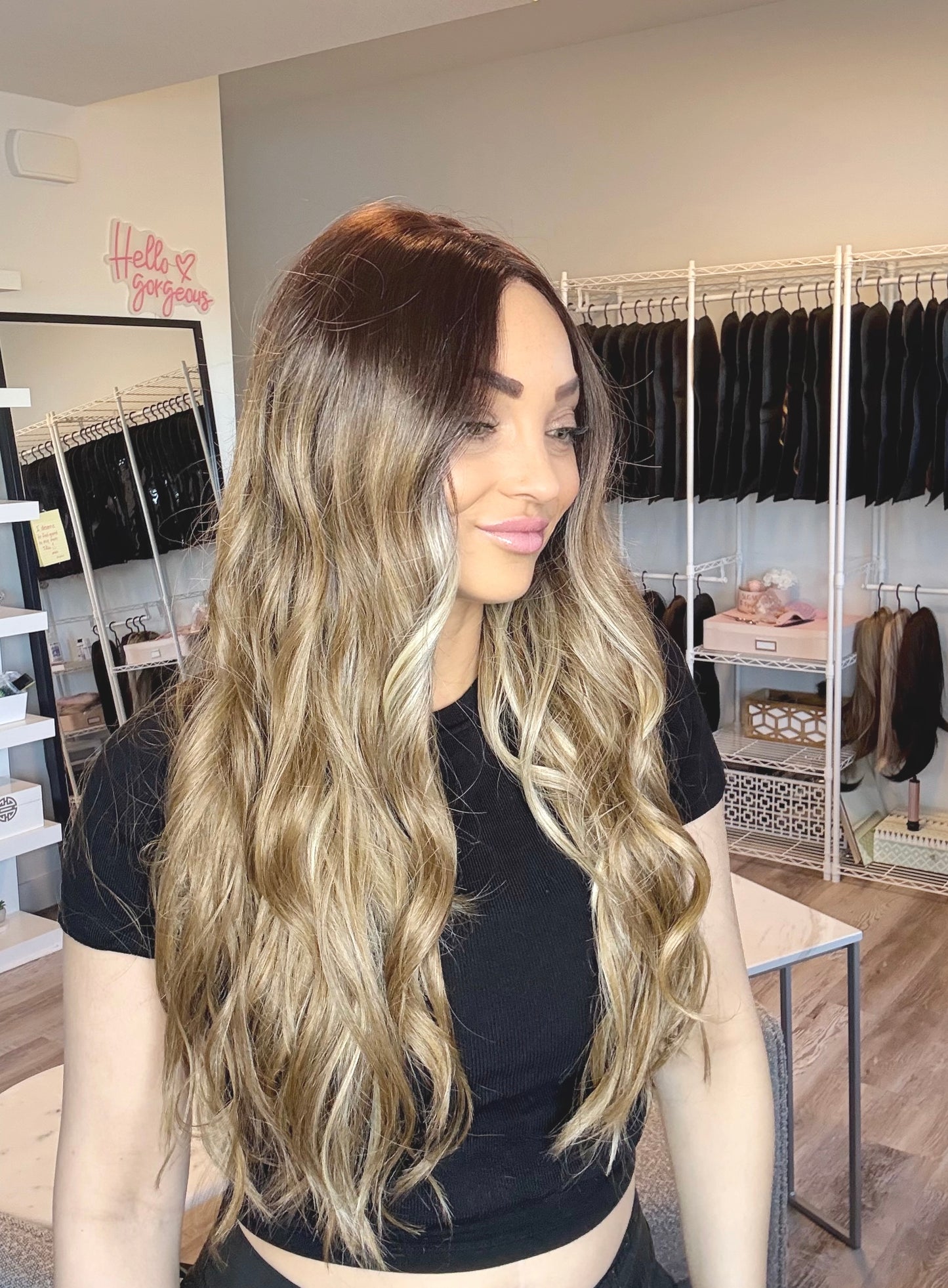 Cassidy - 30 Inch Dark Root to Dirty Blonde | Monofilament Wig | Glueless & C image 4