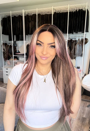 Dusty Rose | Reimagined Collection | T-Part French Lace Wig | Hand-Dipped Blush Pink Highlights