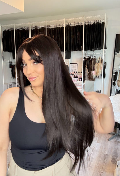 Sally Long Dark brown Wig with Full Bangs | MV9172-1