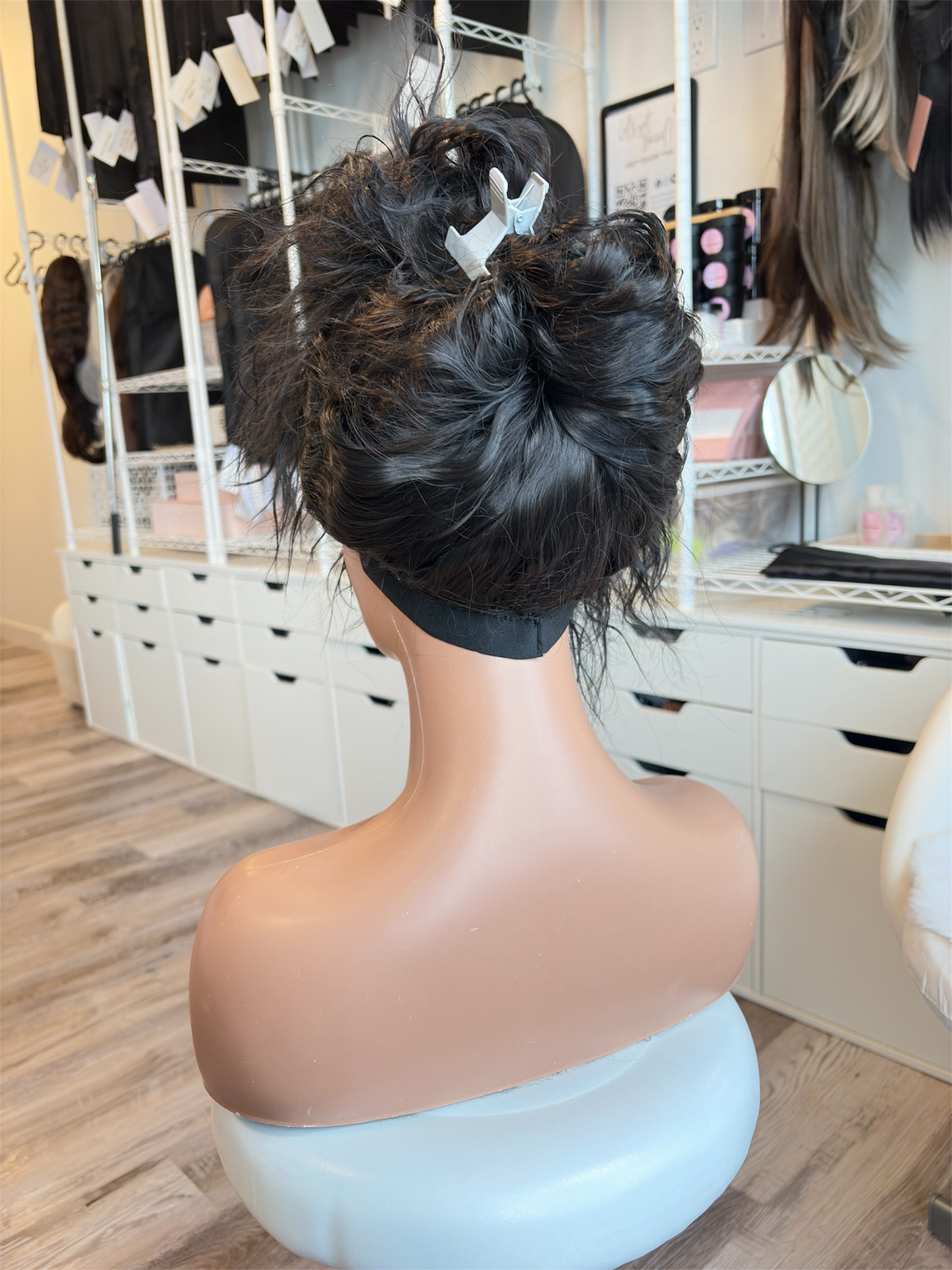 Jorden – Custom Ponytail Headband Wig | Handmade | Silicone Lined | Drawstring Fit | Dark Espresso Brown