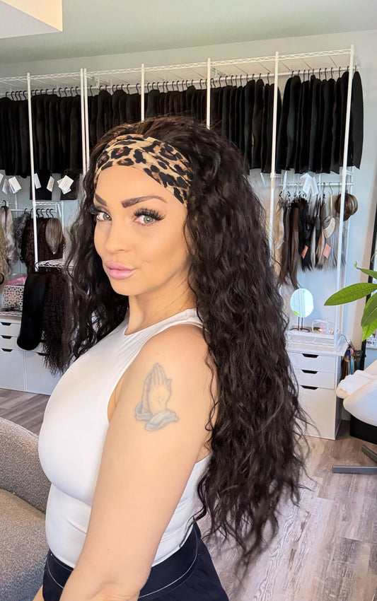 Jorden – Custom Ponytail Headband Wig | Handmade | Silicone Lined | Drawstring Fit | Dark Espresso Brown