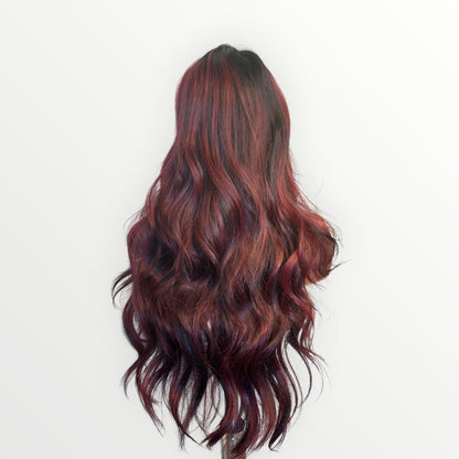 Style #28 Cookie - Wig Vault | 13x4 Lace Front | 30” | Burgundy Red with Purple & Black Highlights