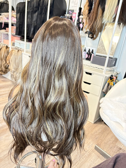 HF-30-1 | 27” Rich Brunette Highlighted 13×4 Lace Front Wig