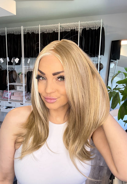 Celena | Golden Blonde Monofilament Wig | 17–20” | Heat Safe Synthetic Fibres