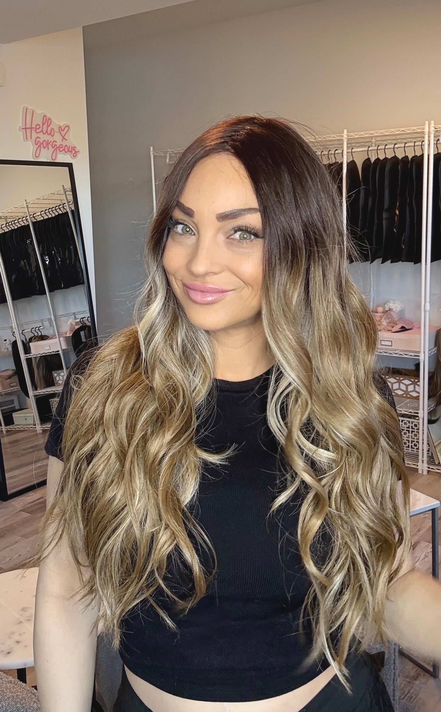 Cassidy - 30 Inch Dark Root to Dirty Blonde | Monofilament Wig | Glueless & C image 1