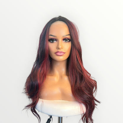 Style #28 Cookie - Wig Vault | 13x4 Lace Front | 30” | Burgundy Red with Purple & Black Highlights