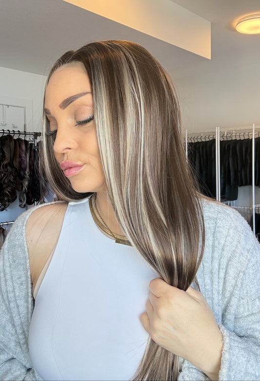 Woman with styled hair in a clothing store
