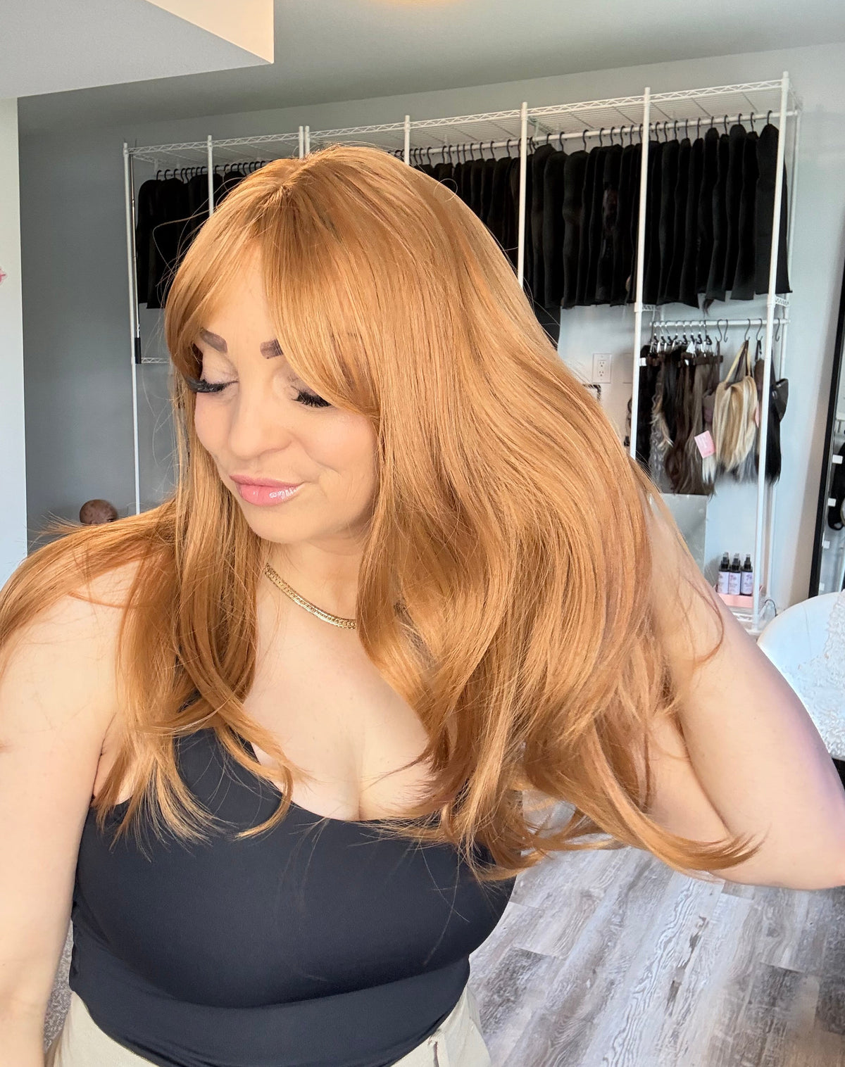 Ginger Layered Rooted Wig with Curtain Bangs | SWLC6344-8BL24
