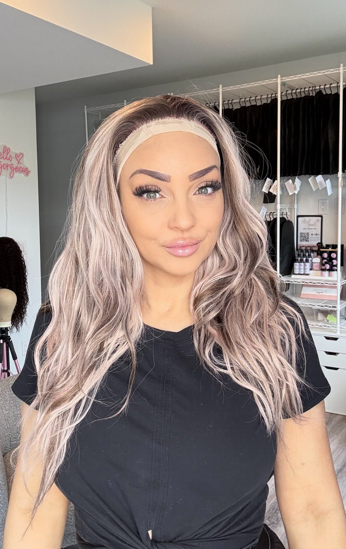 Poppy | One-of-One Custom Ponytail Headband Wig | 22” | Pink Blend