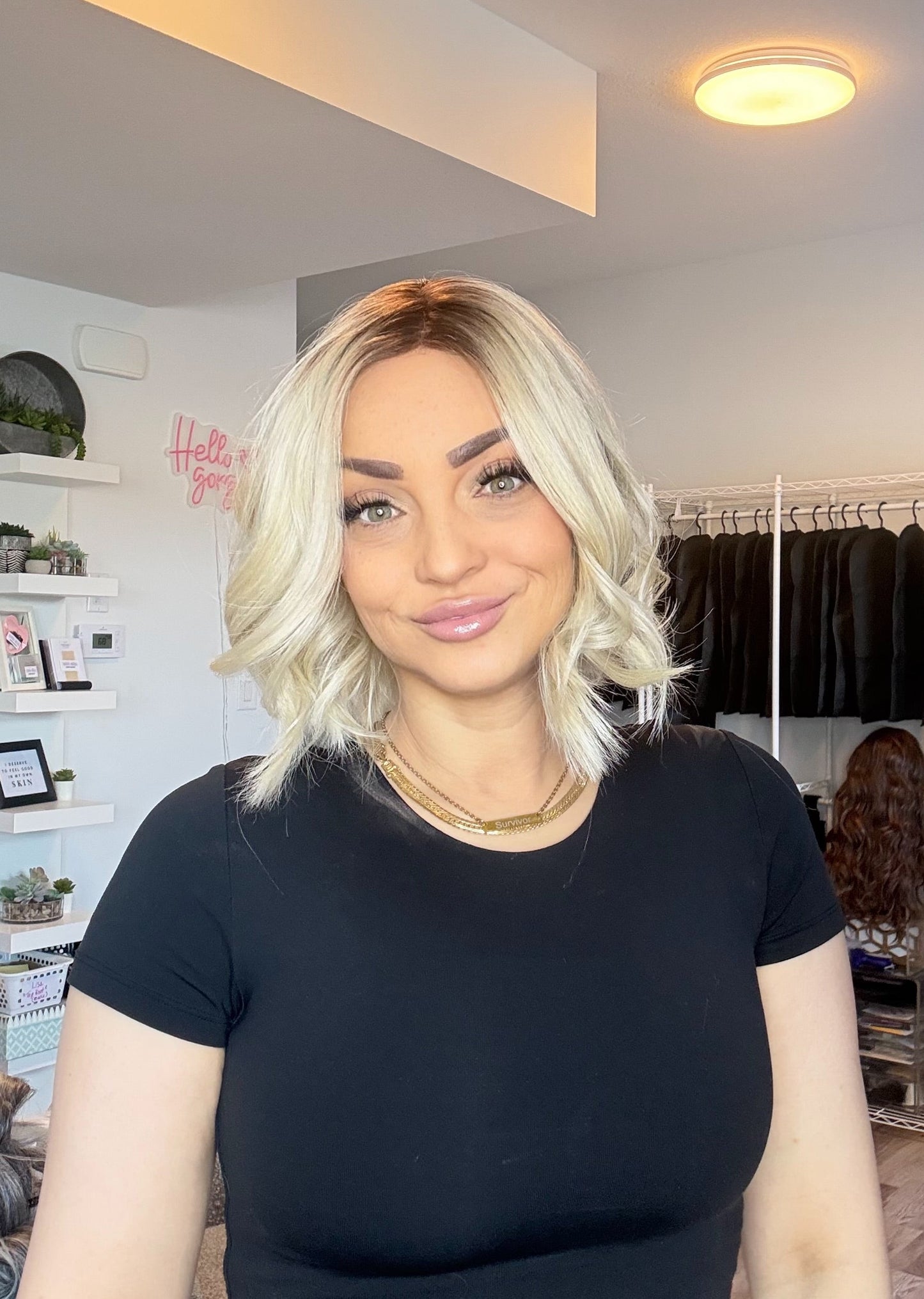 Trixie - 4x4 Monofilament Wig | 12” | Icy Blonde with Soft Brown Root