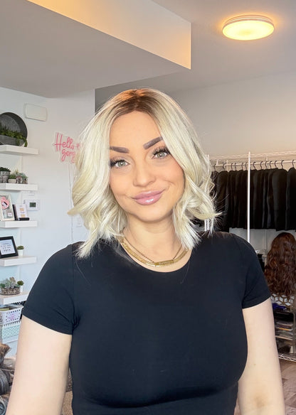 Trixie - 4x4 Monofilament Wig | 12” | Icy Blonde with Soft Brown Root