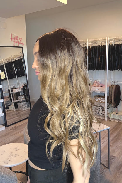 Cassidy - 30 Inch Dark Root to Dirty Blonde | Monofilament Wig | Glueless & C image 7