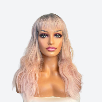 Style # 31 – Wig Vault | Closed Cap | 22” | Dark Pink Ombre with Bangs