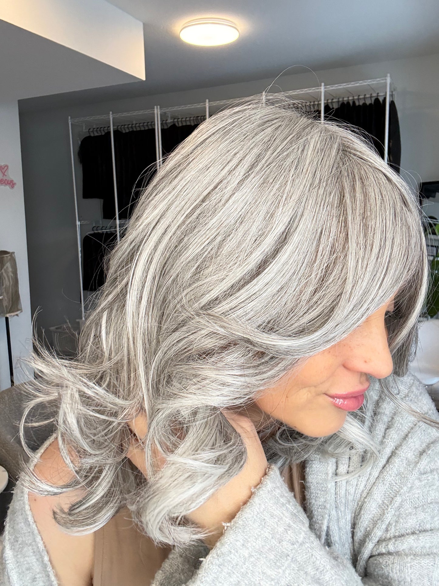 Monroe – Monofilament Wig | 16” | Soft Silver Grey