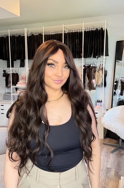 Megan Long Brunette Wig with Curtain Bangs | SWLC1296-2BR24