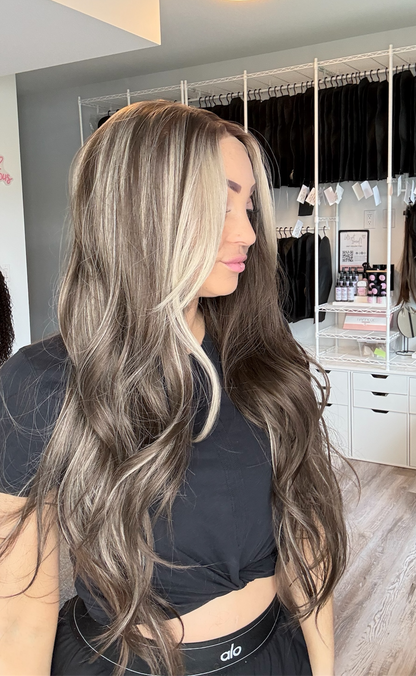 Bella 13x6 | Perruque lace front avec dentelle suisse | 76 cm | Brun mélangé dimensionnel