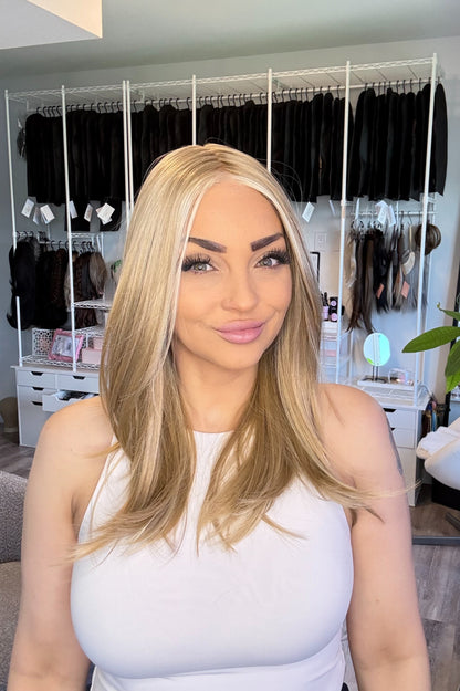 Celena | Golden Blonde Monofilament Wig | 17–20” | Heat Safe Synthetic Fibres