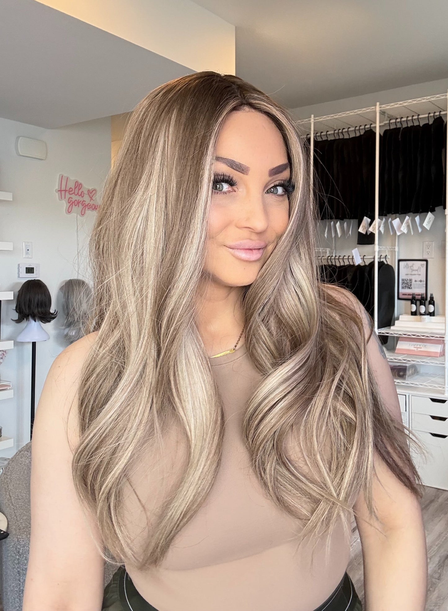 Ashely – 9x9 Silk Top Human Hair Topper | 22” | Luxury Beige Blonde Blend