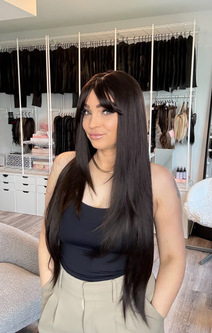 Sally Long Dark brown Wig with Full Bangs | MV9172-1