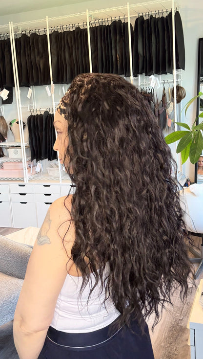 Jorden – Custom Ponytail Headband Wig | Handmade | Silicone Lined | Drawstring Fit | Dark Espresso Brown