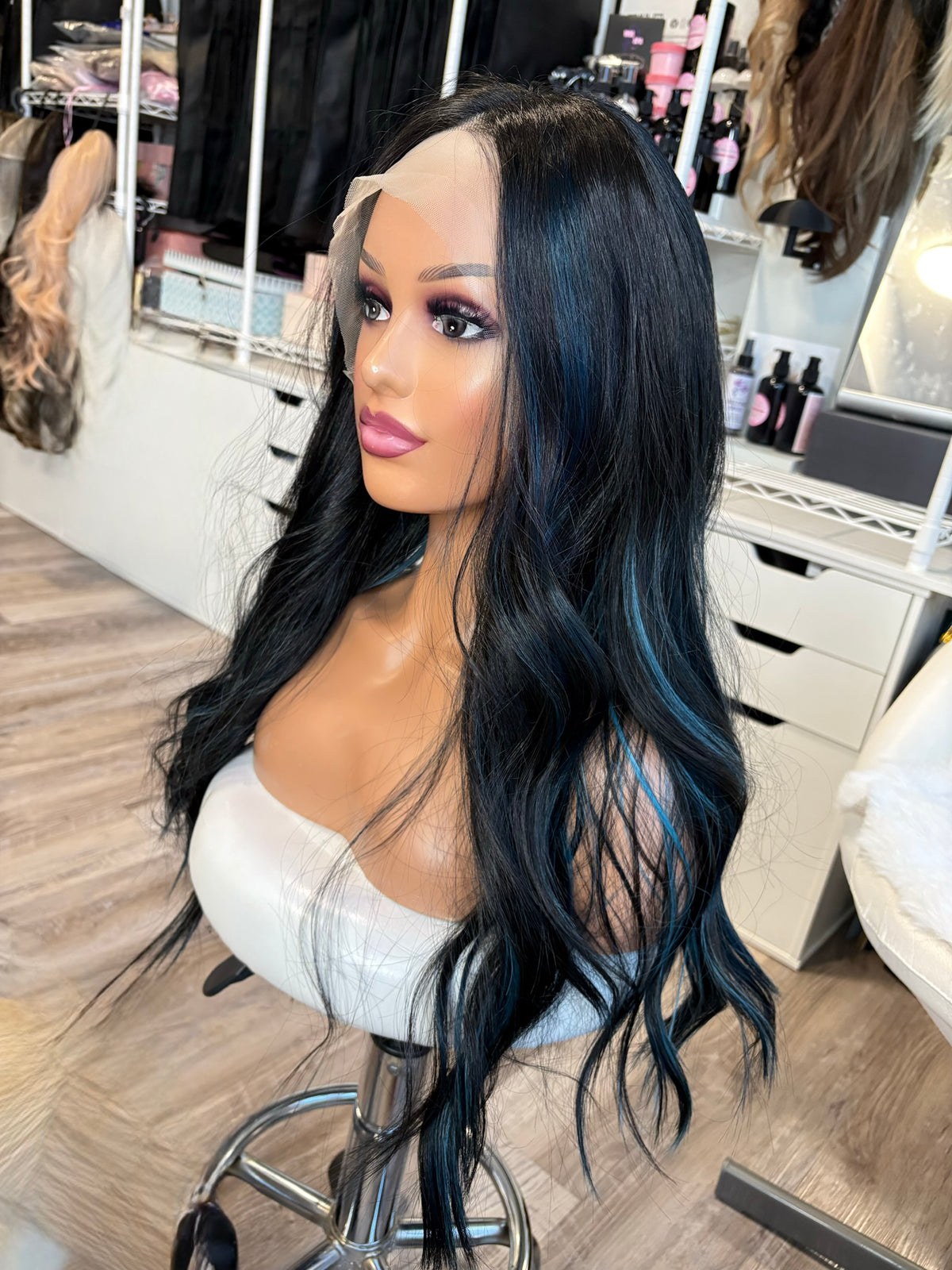 BT-1 | 26” Black & Blue 13×4 Transparent Lace Front Wig | ONE OF ONE