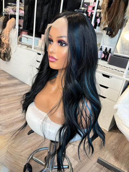 BT-1 | 26” Black & Blue 13×4 Transparent Lace Front Wig | ONE OF ONE